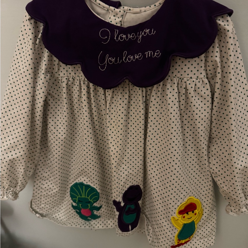 Barney Embroidered Smock Diaper Set Dress 3T